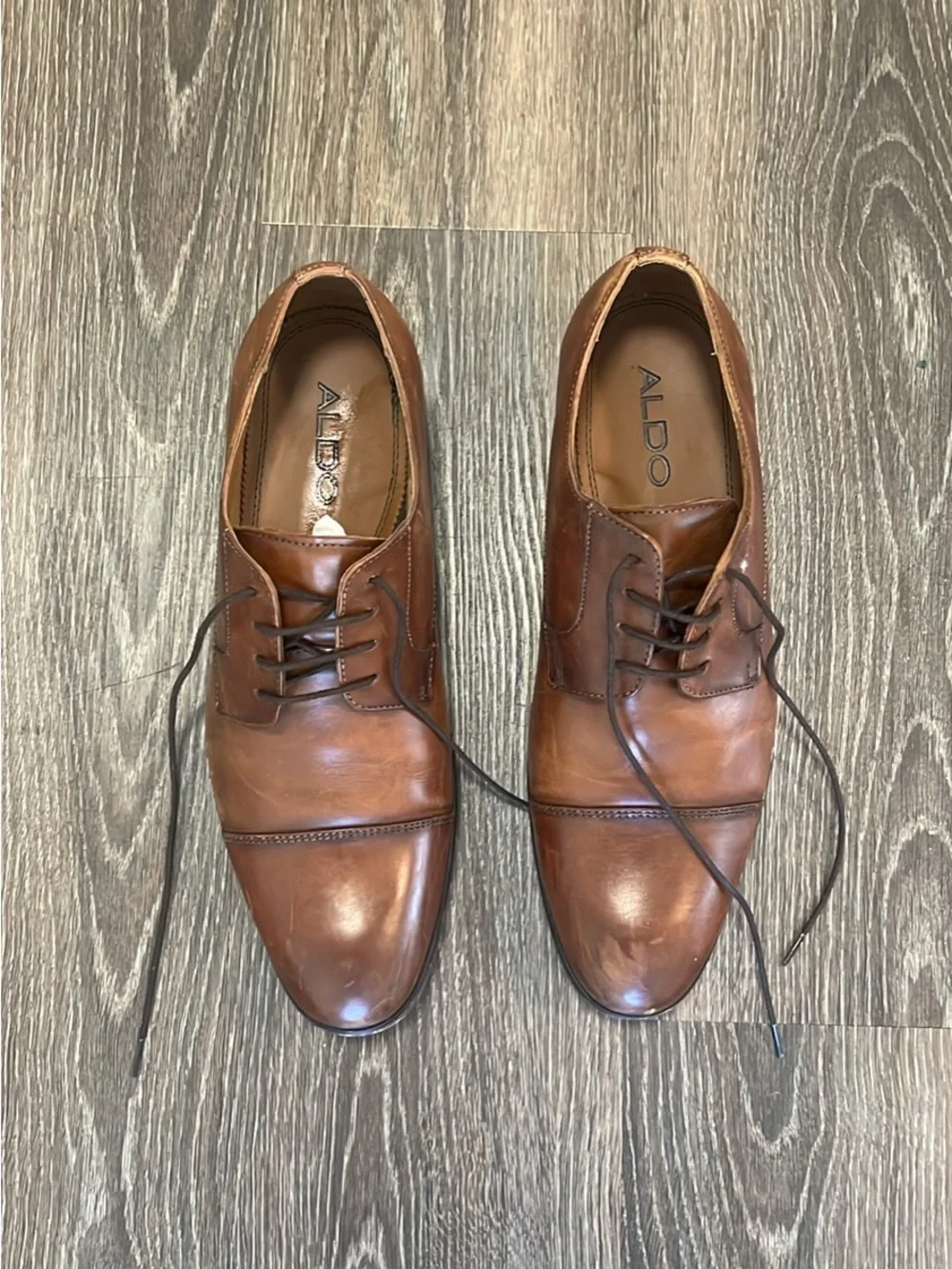 Aldo Tan Brown Leather Cap-Toe Derby Shoes